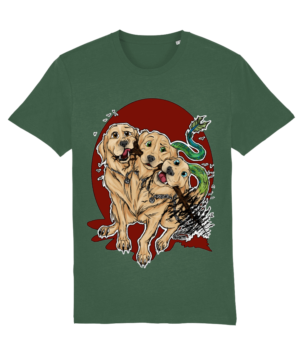 Golden Retriever Cerberus Bottle Green T-Shirt